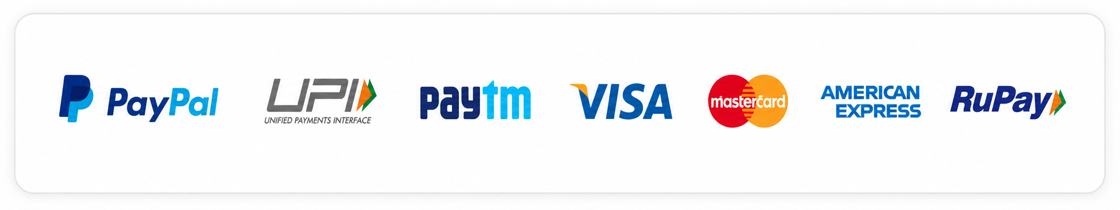 UPI, Paytm, Visa, Mastercard, American Express and RuPay supported